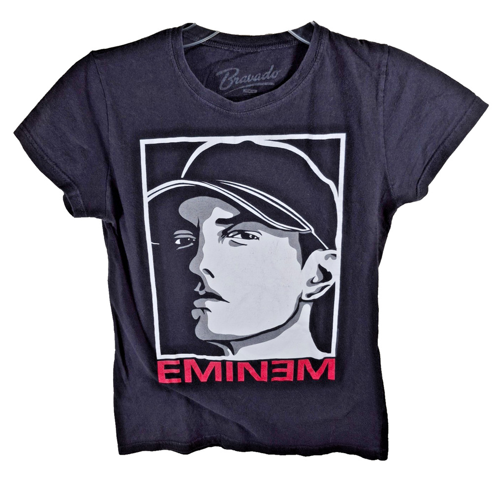 Vintage Eminem Image T-Shirt Black Kids Size Medium Rare 90'S Rap Bravado Brand